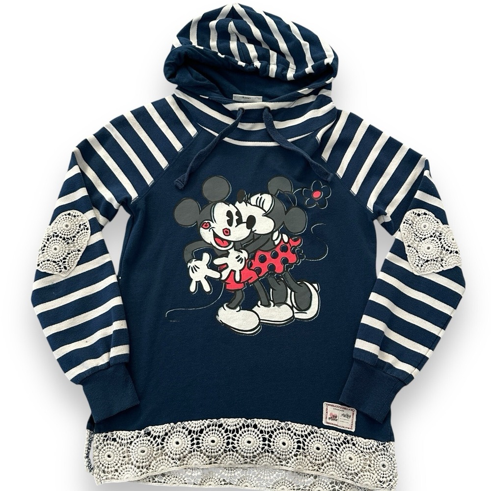 Disney Parks Youth XS Mickey and Minnie Mouse Crochet Accent Hoodie Disneyland
